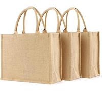 Lengxue Lot de 3 grands sacs fourre-tout en toile de jute, vierges, réutilisables, adaptés pour les courses, la broderie, les loisirs créatifs, 39,1 x 31 x 15 cm