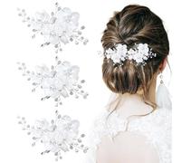 Lengxue Lot de 3 perles Blume Hochzeit Haarspangen Braut Kristall Haarspangen für Frauen Mädchen Hochzeit Party Blume Blatt Rebe Kopfschmuck Haarschmuck (Silber)