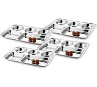 Lengxue Lot de 4 assiettes carrées en acier inoxydable à 5 compartiments 33 cm