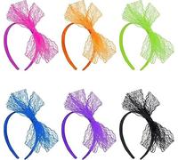 Lengxue Lot de 6 bandeaux néon en dentelle pour femme - Accessoires de cheveux d'Halloween (6 couleurs)