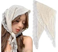 Lengxue Turban à cheveux pour femme avec fleurs et dentelle blanche - Bandeau vintage - Triangle - Accessoires pour cheveux