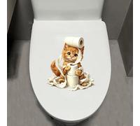 Leniutor 1 autocollant amusant en vinyle imperméable pour abattant de toilette avec motif chat mignon - Pour salle de bain, mur, porte, baignoire (chat orange - 1)