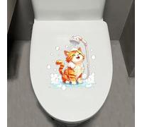 Leniutor 1 autocollant amusant en vinyle imperméable pour abattant de toilette motif chat orange, mignon chaton mignon, autocollant en vinyle pour salle de bain, mur, porte, baignoire (chat orange)