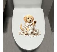 Leniutor 1 autocollant amusant en vinyle imperméable pour abattant de toilette - Motif chien mignon - Motif écureuil - Pour salle de bain, mur, porte, baignoire (chien doré - 1)