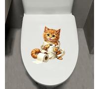 Leniutor 1 autocollant amusant en vinyle imperméable pour abattant de toilettes, motif chat mignon, autocollant en vinyle pour salle de bain, mur, porte, baignoire (chat orange, 4)