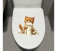 Leniutor 1 autocollant amusant en vinyle imperméable pour abattant de toilettes, motif chat mignon, autocollant en vinyle pour salle de bain, mur, porte, baignoire (chat orange - 3)