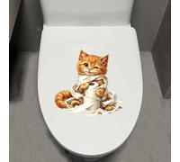 Leniutor 1 autocollant amusant en vinyle imperméable pour abattant de toilettes, motif chat mignon, écureuil, décalcomanies pour siège de toilette, mur, porte, baignoire (chat orange, 5)