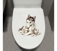 Leniutor 1 autocollant amusant en vinyle imperméable pour abattant de toilettes, motif chien mignon, écureuil, pour salle de bain, mur, porte, baignoire (Husky)