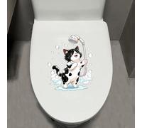Leniutor 1 autocollant amusant pour abattant de toilettes, motif chaton mignon, imperméable, motif floral, dessin animé, pour salle de bain, mur, porte, baignoire (chat blanc)