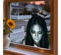 Leniutor 1 autocollant double face pour fenêtre d'Halloween avec visage de zombie effrayant, fantôme horreur, décoration en vinyle pour maison hantée (fantôme féminin - 1)