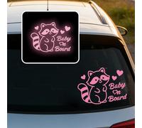 Leniutor 1 autocollant réfléchissant en vinyle imperméable pour voiture - Motif raton laveur à bord - Avertissement de sécurité automobile - Panneau de visibilité nocturne pour enfants dans la voiture