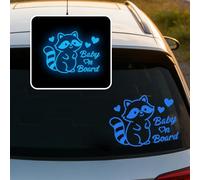 Leniutor 1 autocollant réfléchissant en vinyle imperméable pour voiture - Motif raton laveur bébé à bord - Avertissement de sécurité automobile - Panneau de visibilité nocturne pour fenêtre de voiture