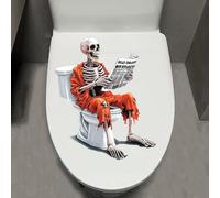 Leniutor 1 autocollant squelette étanche pour abattant de WC - Motif squelette assis sur le siège de toilette - Autocollant amusant en forme de tête de mort pour salle de bain, toilettes, porte