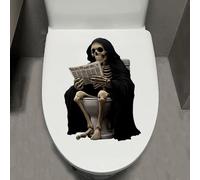 Leniutor 1 autocollant squelette pour toilettes, étanche, motif squelette assis sur le siège de toilette, autocollant amusant en forme de tête de mort pour salle de bain, toilettes, porte, décoration