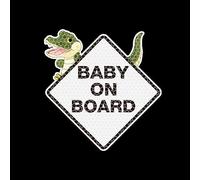 Leniutor Autocollant bébé à bord pour voitures, hautement réfléchissant en forme de crocodile pour enfants dans la voiture, panneau pour fenêtre, pare-chocs, camion (crocodile sourire, blanc)