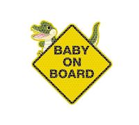 Leniutor Autocollant bébé à bord pour voitures, très réfléchissant en forme de crocodile pour enfants dans la voiture, panneau pour fenêtre, pare-chocs, camion (crocodile sourire, jaune)