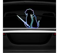Leniutor Autocollant d'essuie-glace arrière de chien et chat en vinyle pour SUV, fenêtre arrière de voiture, décoration de lame d'essuie-glace, 21 x 27 cm (chien et chat, bleu holographique)