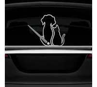 Leniutor Autocollant d'essuie-glace arrière de chien et chat en vinyle pour SUV, fenêtre arrière de voiture, décoration de lame d'essuie-glace, 21 x 27 cm (chien et chat, argent brossé)
