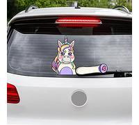 Leniutor Autocollant d'essuie-glace arrière en PVC réutilisable pour pare-brise de voiture, motif animal de dessin animé paresseux mouton licorne (licorne)