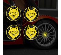 Leniutor Lot de 4 autocollants réfléchissants en vinyle imperméable pour moyeu de roue de voiture Motif loup Jaune