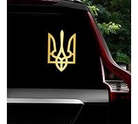 Leniutor Tryzub Lot de 2 autocollants en vinyle imperméable pour pare-chocs de voiture Doré brossé