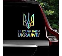 Leniutor Tryzub Lot de 2 autocollants réfléchissants en vinyle pour blason de l'Ukraine, autocollants imperméables pour pare-chocs de voiture, fenêtre arrière et coffre (lettre, argent holographique)