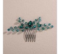 Lenjicons Peigne à cheveux fait à la main avec strass pour mariée - Accessoire de cheveux pour femme - Vert paon