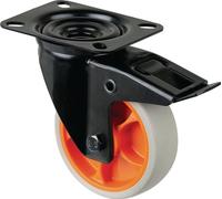 Lenkrolle D.100mm Trgf.100kg m.Festst.Gum.104x80mm hellgrau BS ROLLEN L820.B44.101.02