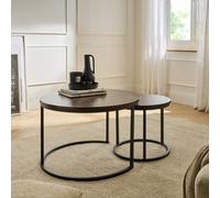 Lenny - Lot De 2 Tables Basses Gigognes Rondes - Noyer/ Noir