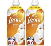 Lenor Adoucissant Ambre et Orchidée, 87 Lavages, 24H De Fraîcheur Relaxante, Avec Huiles Essentielles, Parfum Relaxant Sensation Zen, Efficace en Cycles Rapides et à Froid, Testé Dermatologiquement
