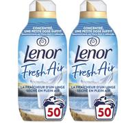 Lenor Fresh Air Adoucissant 50 Lavages, Parfum Balade en Bord de Mer, Protection Anti-Odeurs, Fraîcheur Ultra Concentrée, Fabriqué En France (Lot de 2)