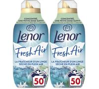 Lenor Fresh Air Adoucissant 50 Lavages, Parfum Soltice Boréal, Protection Anti-Odeurs, Fraîcheur Ultra Concentrée, Fabriqué En France (Lot de 2)