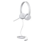Lenovo 110 Écouteurs analogiques stéréo (isolement du Bruit), Microphone à Bras Rotatif, Cache-Oreilles en Cuir et Mousse à mémoire de Forme, Certification Work with Chromebook de Google - Gris Nuage