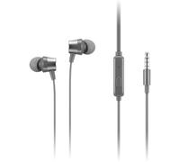 Lenovo 110 - Écouteurs Intra-Auriculaires analogiques avec Microphone intégré - Connectivité 3,5 mm - Bouton de Lecture et Pause - 3 Tailles d'embouts Inclus - Gris