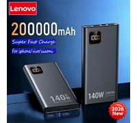 Lenovo 200000mAh 140W Ultra Capacity Power Bank Super Fast Charge Portable Battery Charger For IPhone Samsung 2026 New Black 200000mAh