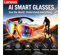Lenovo 2026 Nouvelles lunettes intelligentes IA, caméra 1080P 8MP, ChatGPT, lunettes de soleil de sport anti-tremblement, vidéo et photo pour le cyclisme, double micro, 32 Go Orange