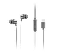 Lenovo Écouteurs intra-auriculaires 300 – USB‑C, micro en ligne, bouton lecture/pause, gris