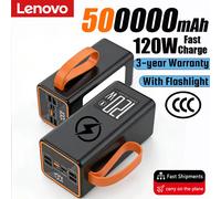 Lenovo - batterie externe de grande capacité 500000mAh, charge rapide 120W, batterie de secours externe avec lumière LED, pour iPhone Xiaomi Samsung, nouveau White 50000mAh