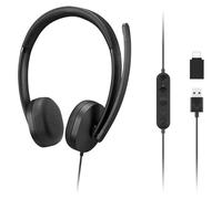 Lenovo Casque stéréo filaire 115 USB-A/USB-C, boîtier de contrôle en ligne, léger, antibruit, adaptateur USB-A vers USB-C, noir