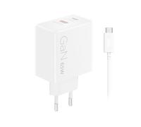 Lenovo Chargeur secteur G0A6065WEU – Double USB‑C 65 W GaN, câble USB‑C 1,5 m – Blanc