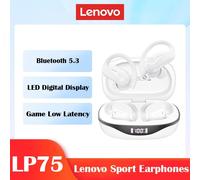 Lenovo-Écouteurs Bluetooth 5.3 TWS LP75,Casque de sport sans fil,Affichage numérique LED,HiFi,Stéréo,Réduction du bruit,Écouteurs de jeu - Type LP75 White