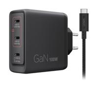 Lenovo GaN Chargeur Multi-Ports USB-C 100 W avec 3 Ports USB-C et Sortie jusqu'à 100 W ou 65 W + 20 W + 10 W pour Ordinateurs Portables et appareils Mobiles