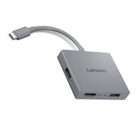 Lenovo Hub de Voyage USB-C 4 en 1, câble USB-C intégré, 1 HDMI 4K @ 60 Hz, 2 Ports USB-A 3.2, 1 Prise Combo 3,5 mm, Gris Luna