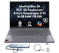 Lenovo IdeaPad Slim 3X Home Student Business Laptop 2025, écran tactile 15,3" 2K (1920x1200), Snapdragon X X1-26-100 8 cœurs, RAM LPDDR5x 16 Go, SSD 1 To, FPReader, Wi-Fi 7, webcam, copilote Windows