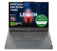 Lenovo Legion Slim 5 14APH8 - Ordinateur Portable Gaming 14.5'' WQXGA+ 120Hz (AMD Ryzen 7 7840HS, RAM 16Go, SSD 512Go, NVIDIA GeForce RTX 4050-6GB, Windows 11 Home) Clavier AZERTY Français - Gris