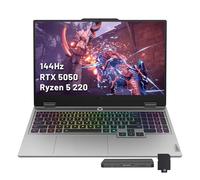 Lenovo LOQ Ordinateur portable de jeu FHD 144 Hz, AMD Ryzen 5 220, GeForce RTX 5050 8 Go GDDR7, 16 Go DDR5, 2 To de stockage (SSD 1 To + station d'accueil 1 To), clavier rétroéclairé, caméra HD 720p