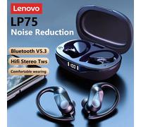 Lenovo LP75 Ture casque sans fil TWS Bluetooth 5.3 réduction du bruit sport crochet d'oreille HiFi stéréo étanche écouteurs de jeu 1 Black 1 White
