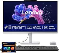 Lenovo Ordinateur de bureau tout-en-un FHD 24" - 32 Go de RAM - SSD 2 To - Processeur Intel 13ème 8 cœurs i3 (Beat 11th i5) - Clavier et souris - Windows 11 - Lifetime Office 365 pour le Web