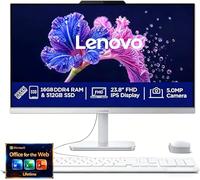 Lenovo Ordinateur de bureau tout-en-un FHD 24" - 32 Go de RAM - SSD 4 To - Processeur Intel 13ème 8 cœurs i3 (Beat 11th i5) - Clavier et souris - Windows 11 - Lifetime Office 365 pour le Web