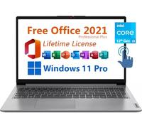 Lenovo Ordinateur portable professionnel de 15,6", Microsoft Office 2021 gratuit avec licence à vie, écran tactile FHD, Intel 6 cœurs i3-1215U jusqu'à 4,4 GHz, 16 Go de RAM, 512 Go SSD, Wi-Fi 6,